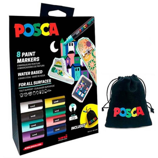 Εικόνα της Μαρκαδόροι Posca PC-5M 8τμx δώρο τσάντα Uni