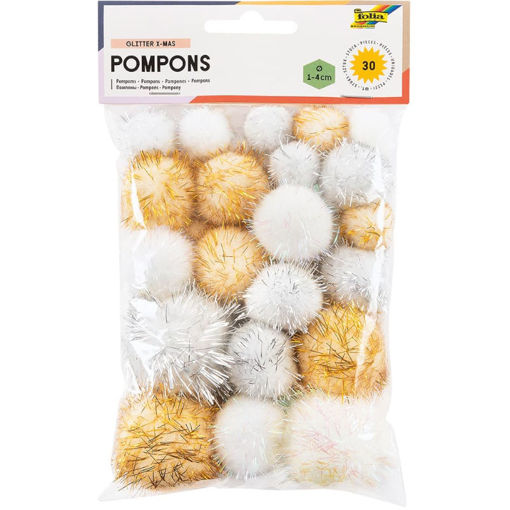 Εικόνα της Μπάλες pompons Folia Glitter X-Mas 30τεμ. 10-40mm 50313