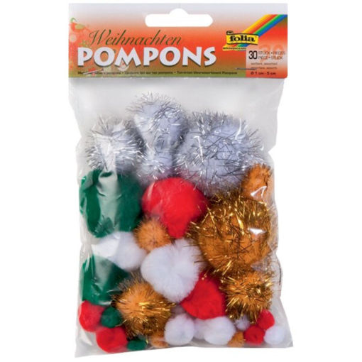 Εικόνα της Μπάλες pompons Folia Metalic X-Mas 30τεμ. 10-50mm 50395